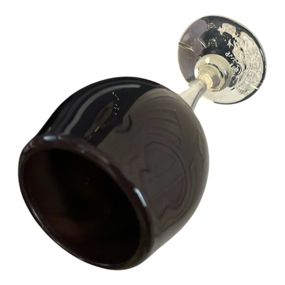 Handmade Jackie Brillard Signed Art Glass Goblet – 1998 – Purple Bowl & Clear Ba - Picture 6 of 7